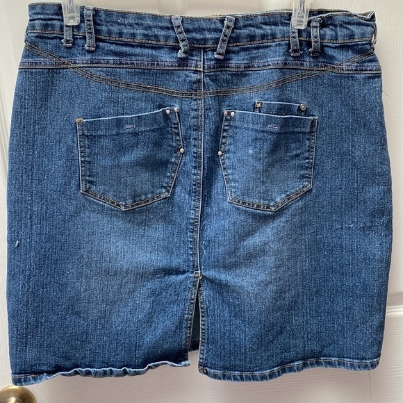 L womens Traxx solid blue stretch above knee denim skirt plus size 18 - Picture 2 of 4